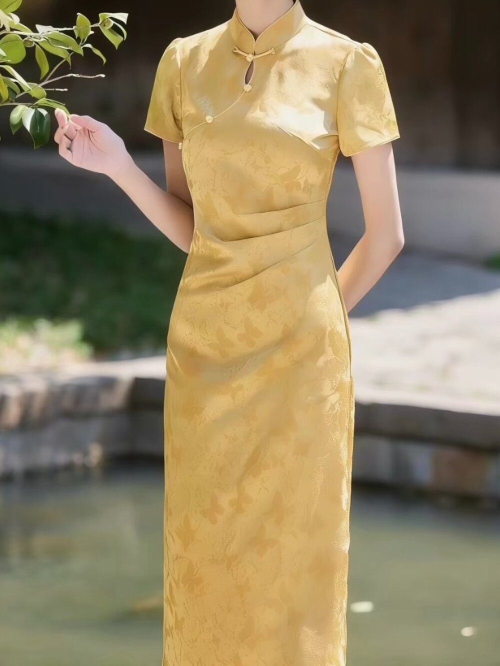Yellow Butterfly Flora Qipao Long Dress - Chinese Traditional Cheongsam